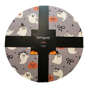 Jack O Lantern Lane Halloween Placemats (4) Grey W Fun Ghosts & Pumpkins PVC